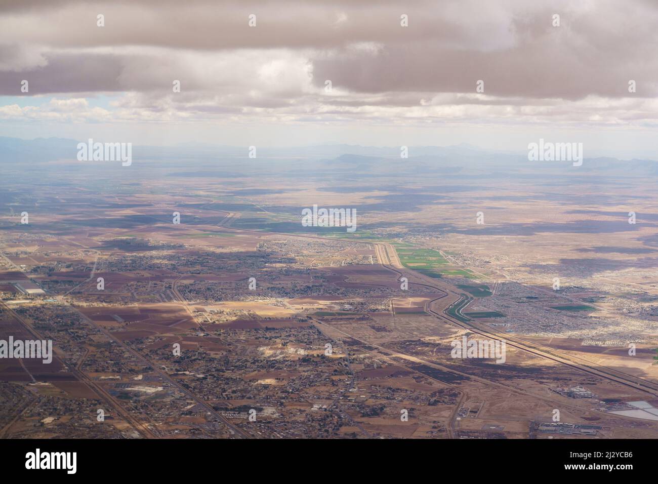 Aerial view of Rio Grande border wall, El Paso Texas, Ciudad Juarez Mexico Stock Photo