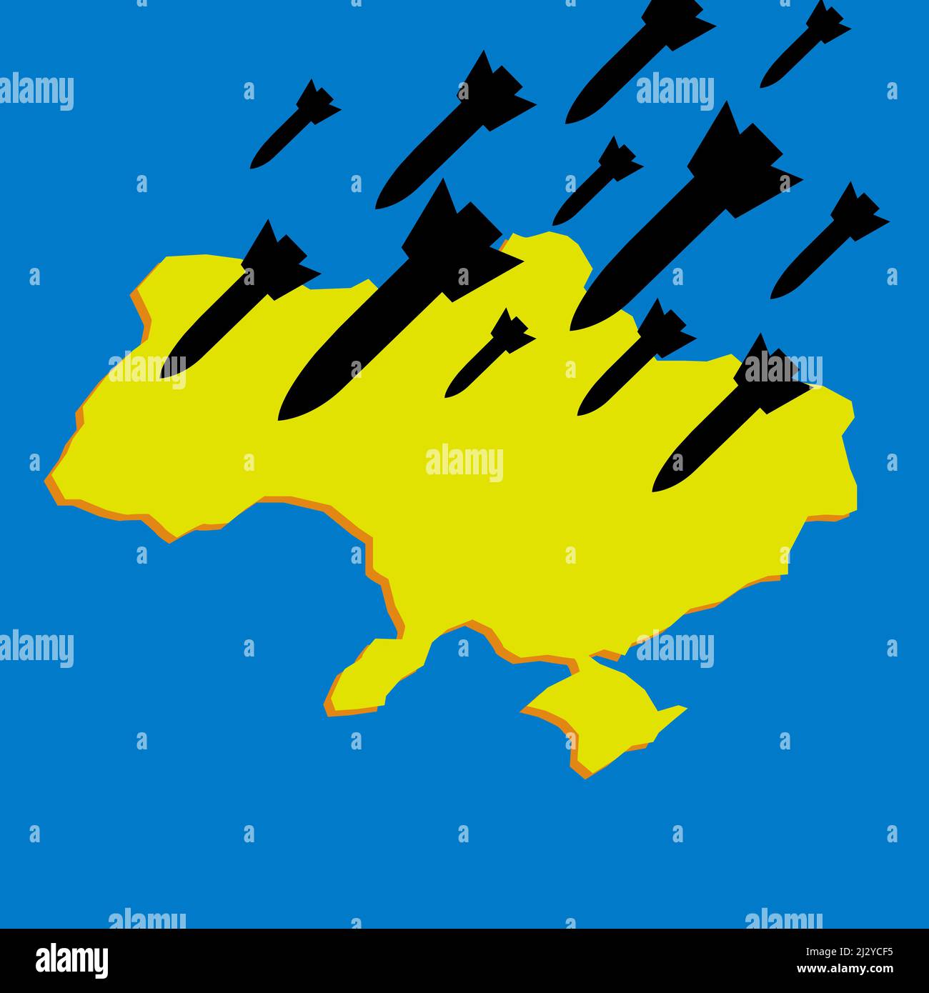No war in Ukraine concept illustration with country map and air bombs attack Stock Vector