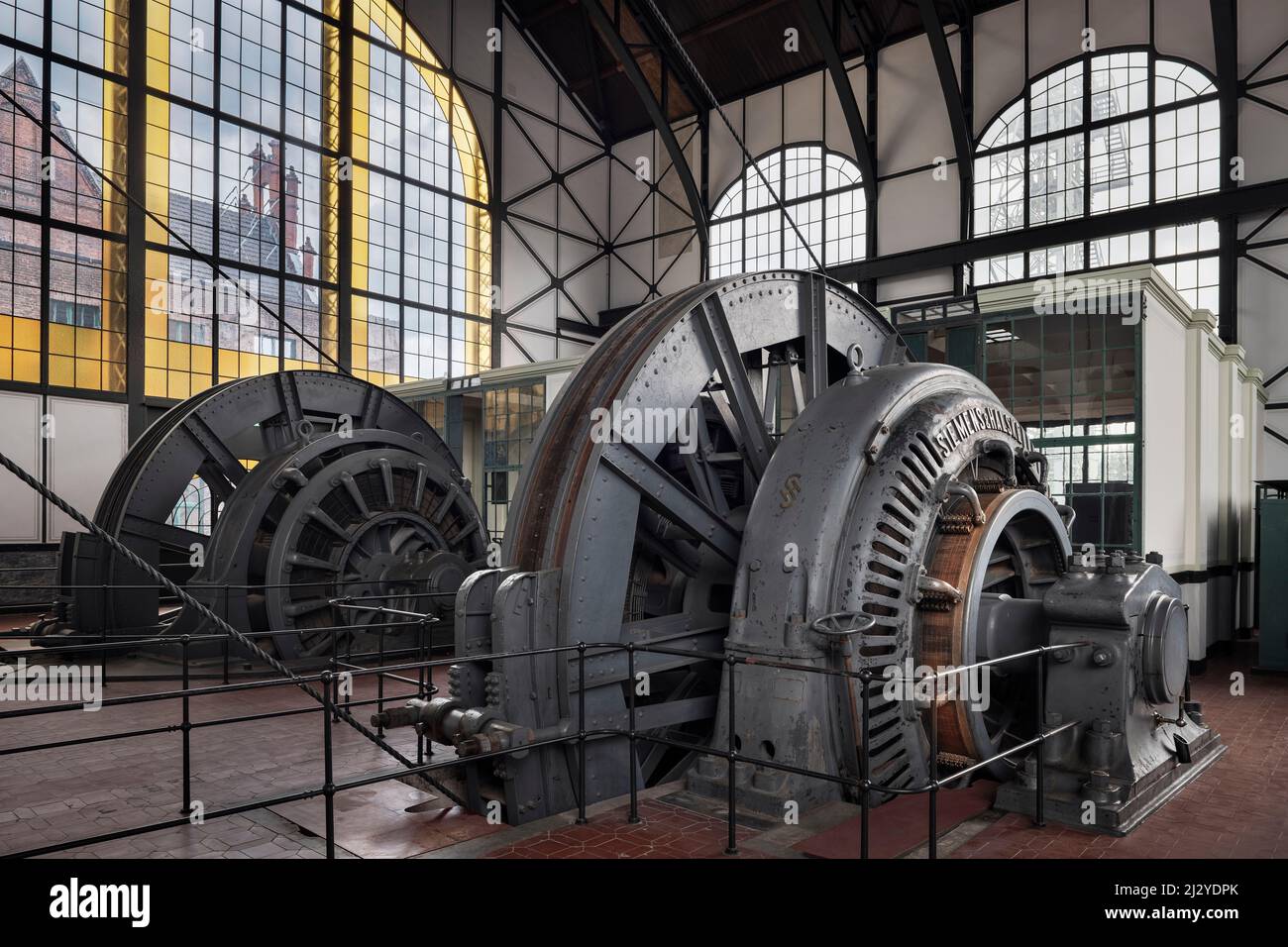 Winding machines, machine hall, industrial museum Zeche Zollern, Bövinghausen, Dortmund, North Rhine-Westphalia, Germany Stock Photo