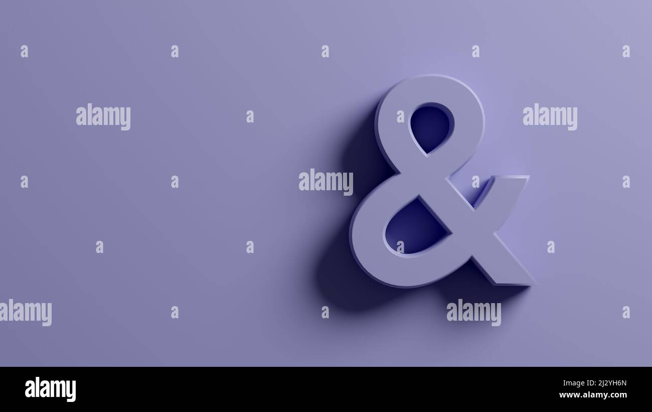 Ampersand symbol on pastel purple background. 3D rendering Stock Photo