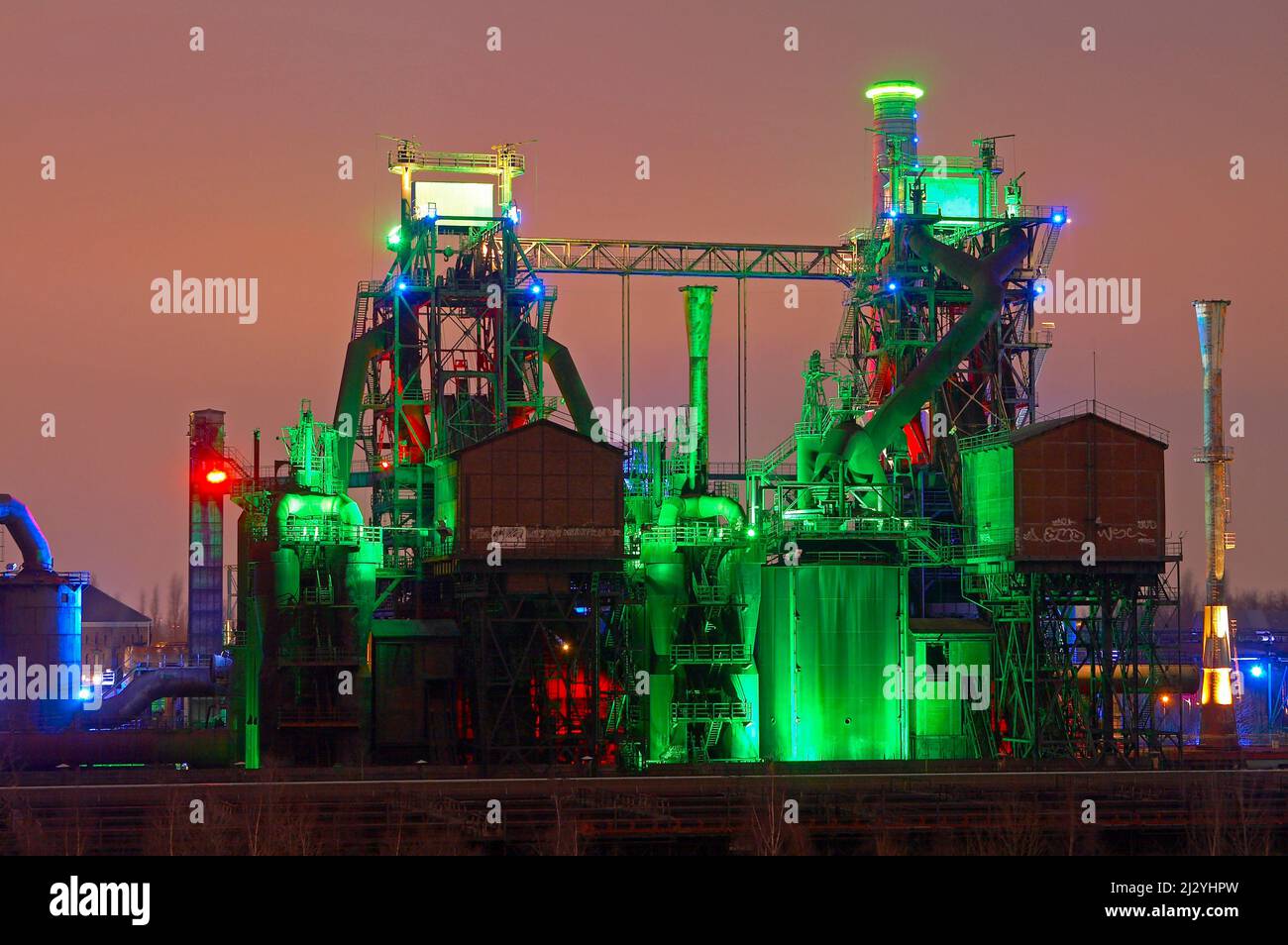Industrial culture route, former Thyssen ironworks in Meiderich; renamed to Landschaftspark Duisburg - Nord, Ruhrgebiet, North Rhine-Westphalia, Germany, Europe Stock Photo
