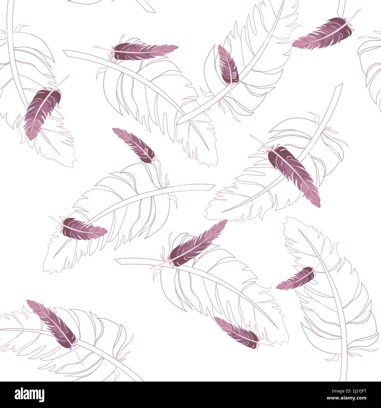 Vintage vector seamless pattern, feathers, white background Stock Vector