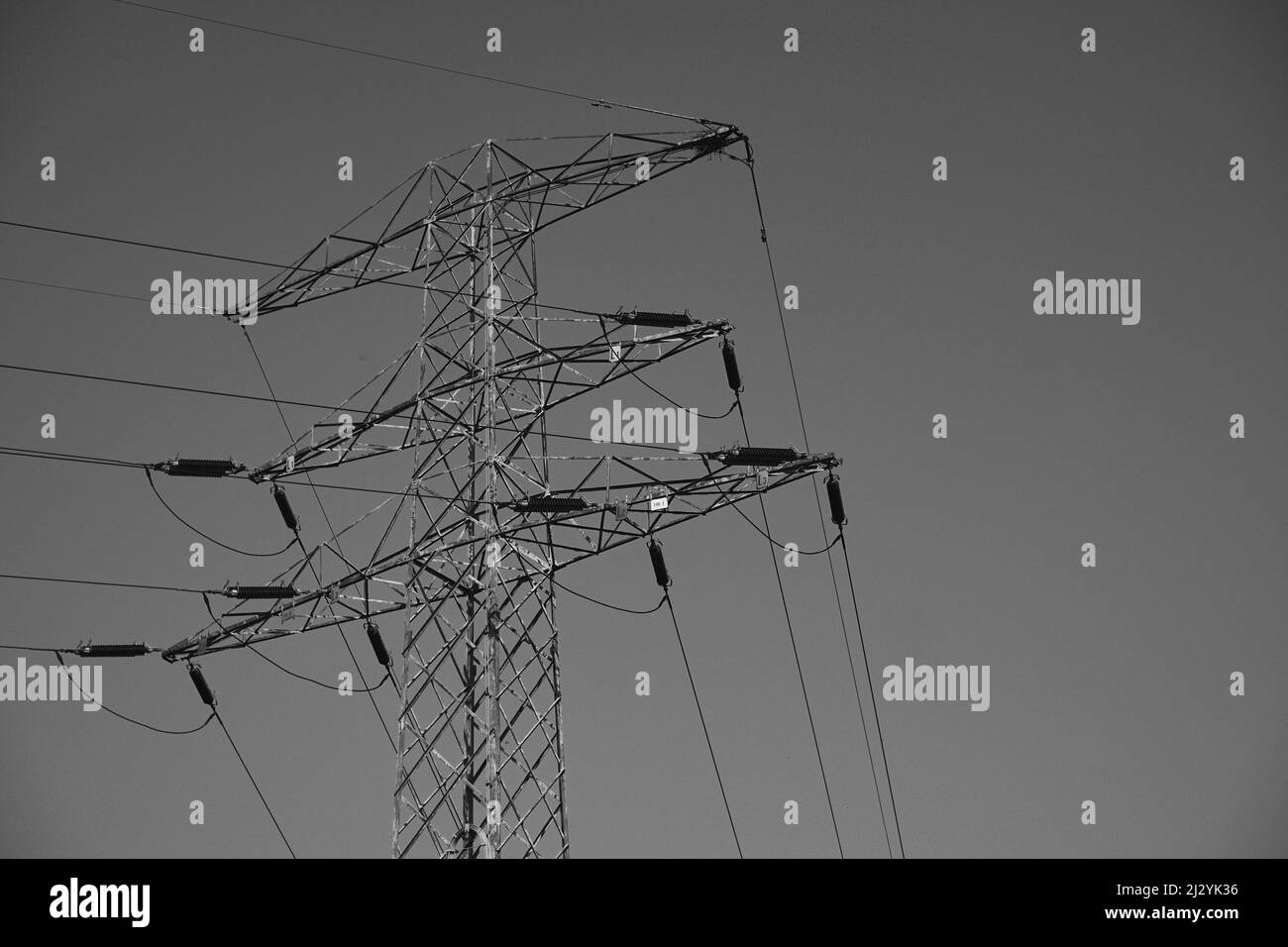 A grayscale of the Electric power transmission Stock Photo Alamy