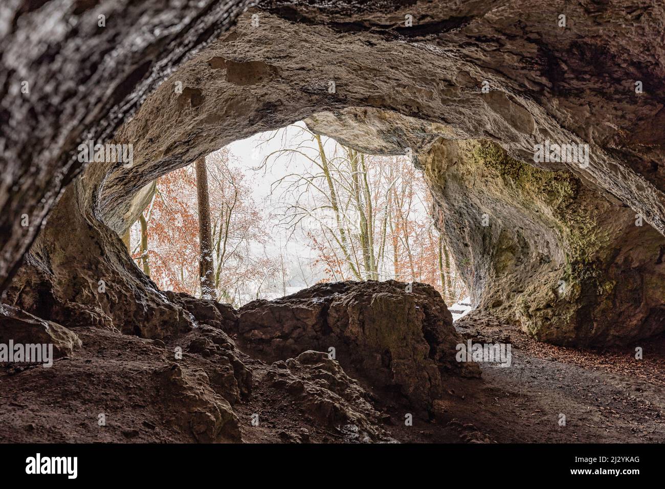 Winter at the Klausen caves near Essing, Altmühltal, Kelheim, Lower Bavaria, Bavaria, Germany, Europe Stock Photo