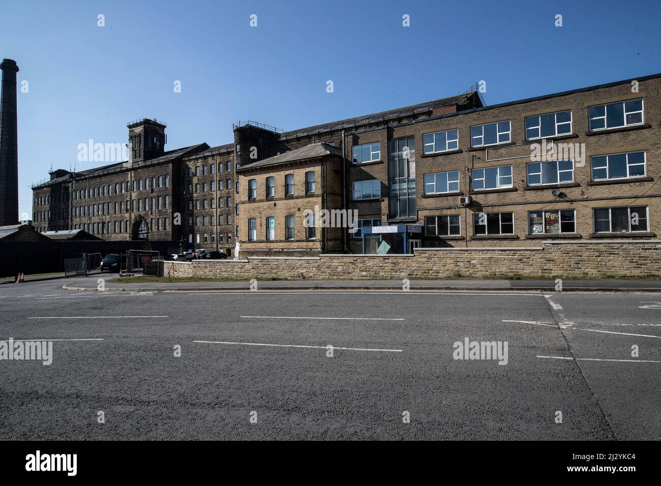 Black Dyke Mills Bradford premises producing fine worsted and mohair fabric mills in  Yorkshire, England and home of the famous brass band Stock Photo