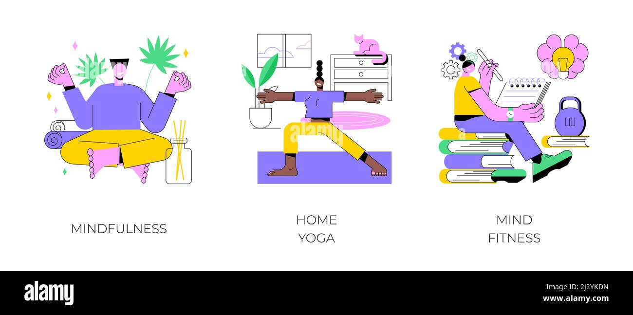 Mental health abstract concept vector illustration set. Mindfulness ...