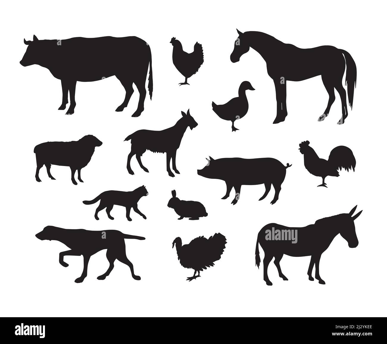 Vector set bundle of black domestic animals silhouette isolated on ...
