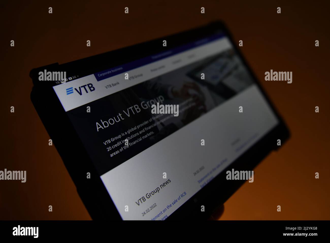 The VTB Bank website seen on a tablet. Stock Photo