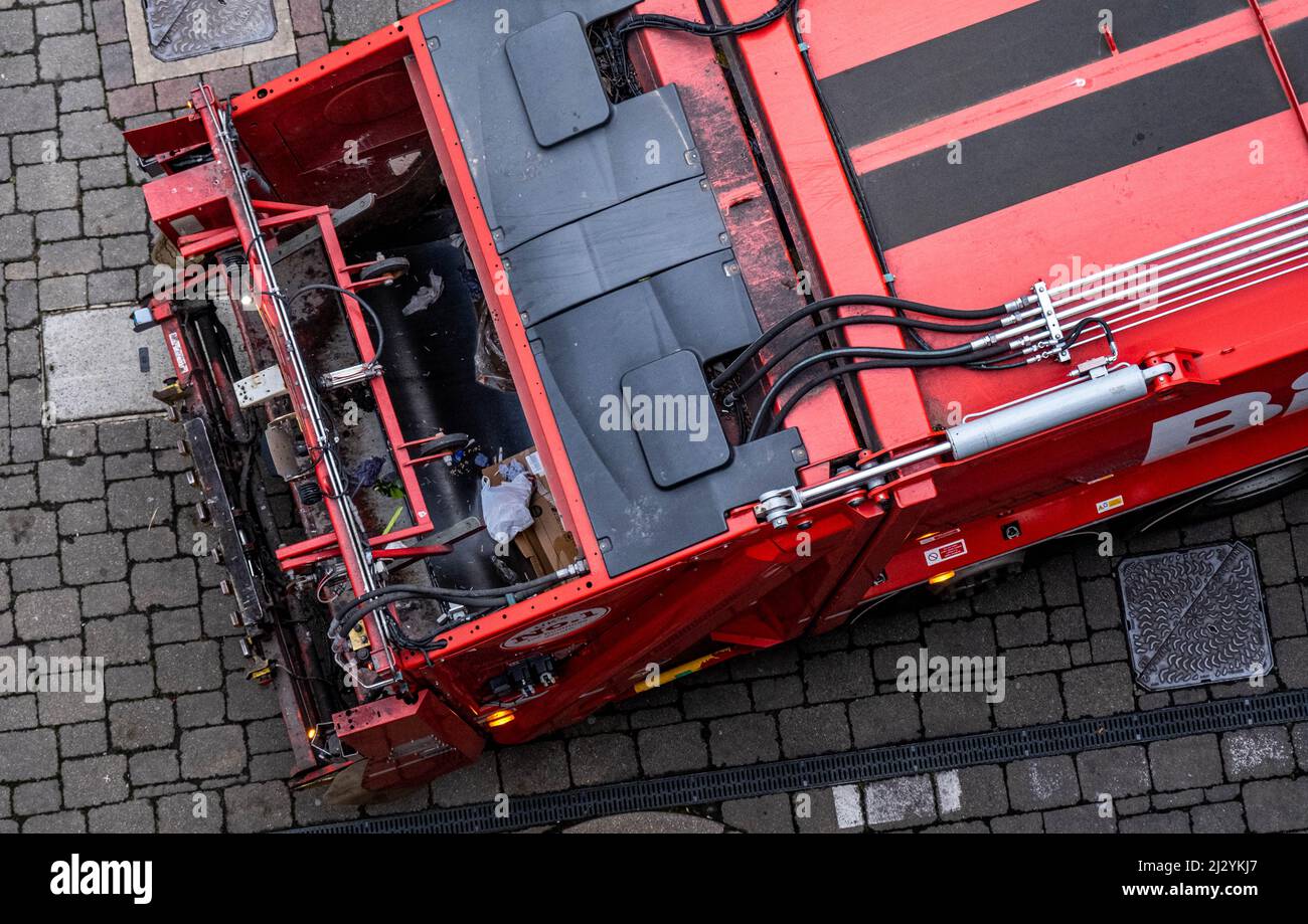 Epsom Surrey London UK, April 04 2022, Biffa Red Refuse Truck Or Lorry Collecting Commercial Waste Stock Photo