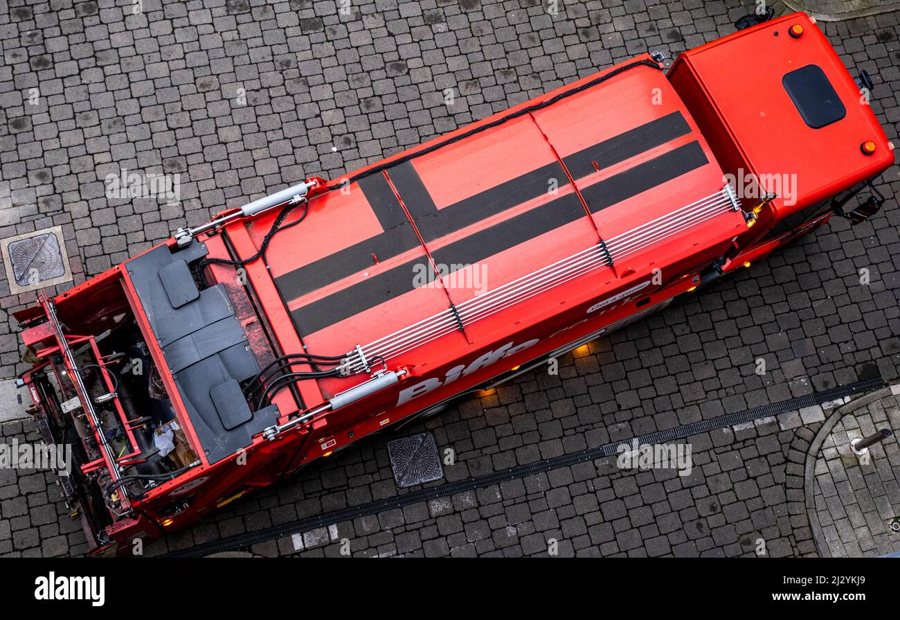 Epsom Surrey London UK, April 04 2022, Biffa Red Refuse Truck Or Lorry Collecting Commercial Waste Stock Photo