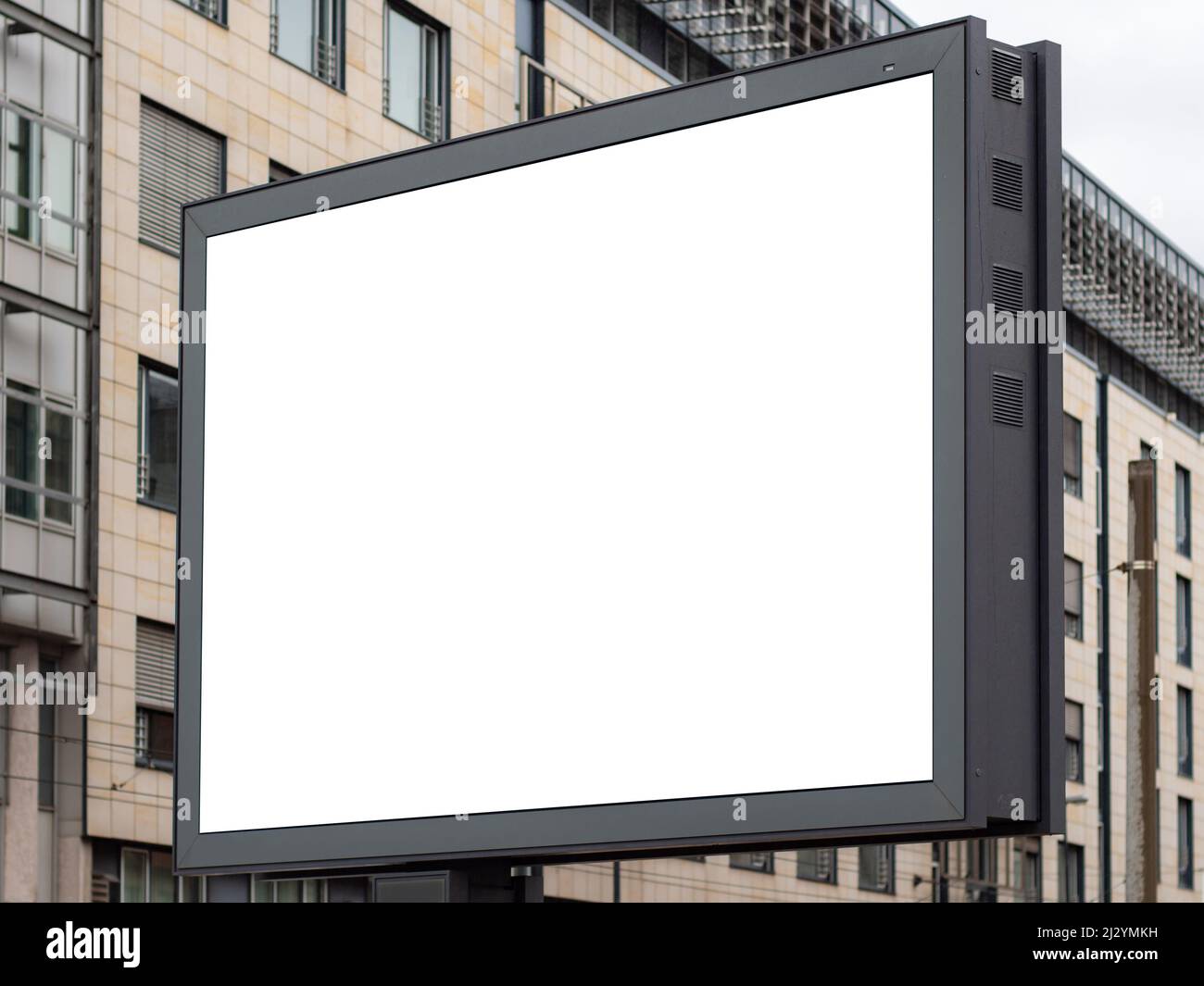 Blank billboard mockup as copy space for testing advertisements. Empty white screen to display banner ads. Template for a promotion campaign. Stock Photo