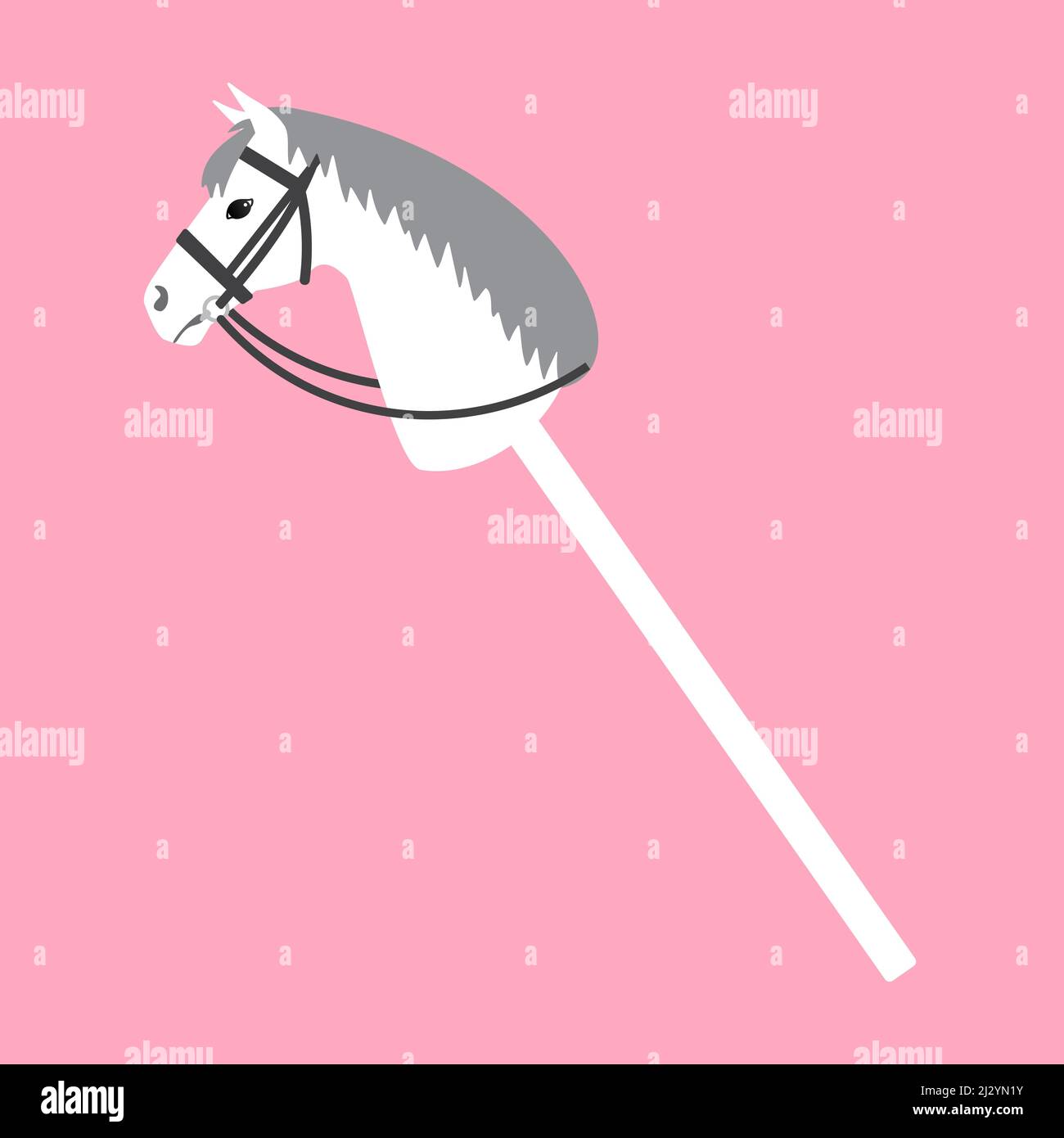 Vector white flat cartoon riding hobby horse toy isolated on pink background Stock Vector Image
