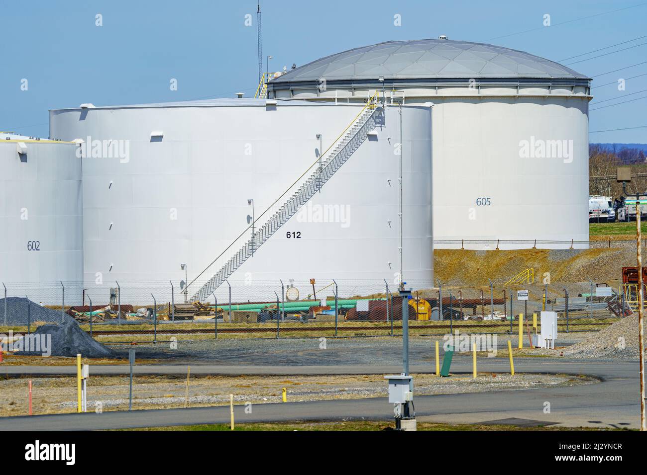 Sinking Springs, PA, USA April 2, 2022 Bulk fuel storage tanks in Berks County, Pennsylvania