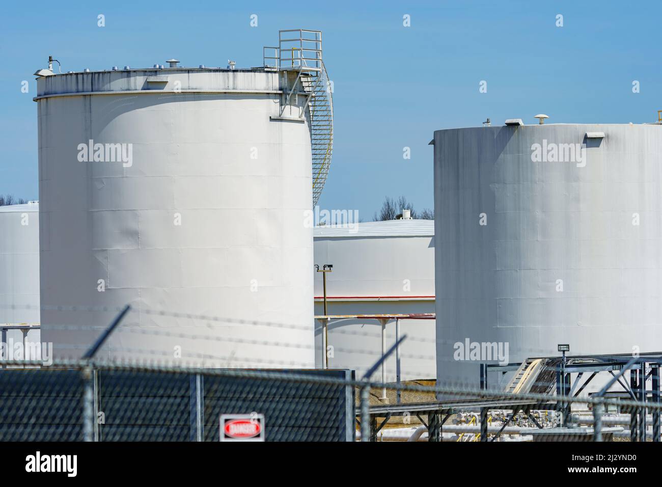 Sinking Springs, PA, USA April 2, 2022 Bulk fuel storage tanks in Berks County, Pennsylvania