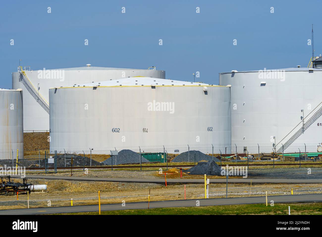 Sinking Springs, PA, USA April 2, 2022 Bulk fuel storage tanks in Berks County, Pennsylvania