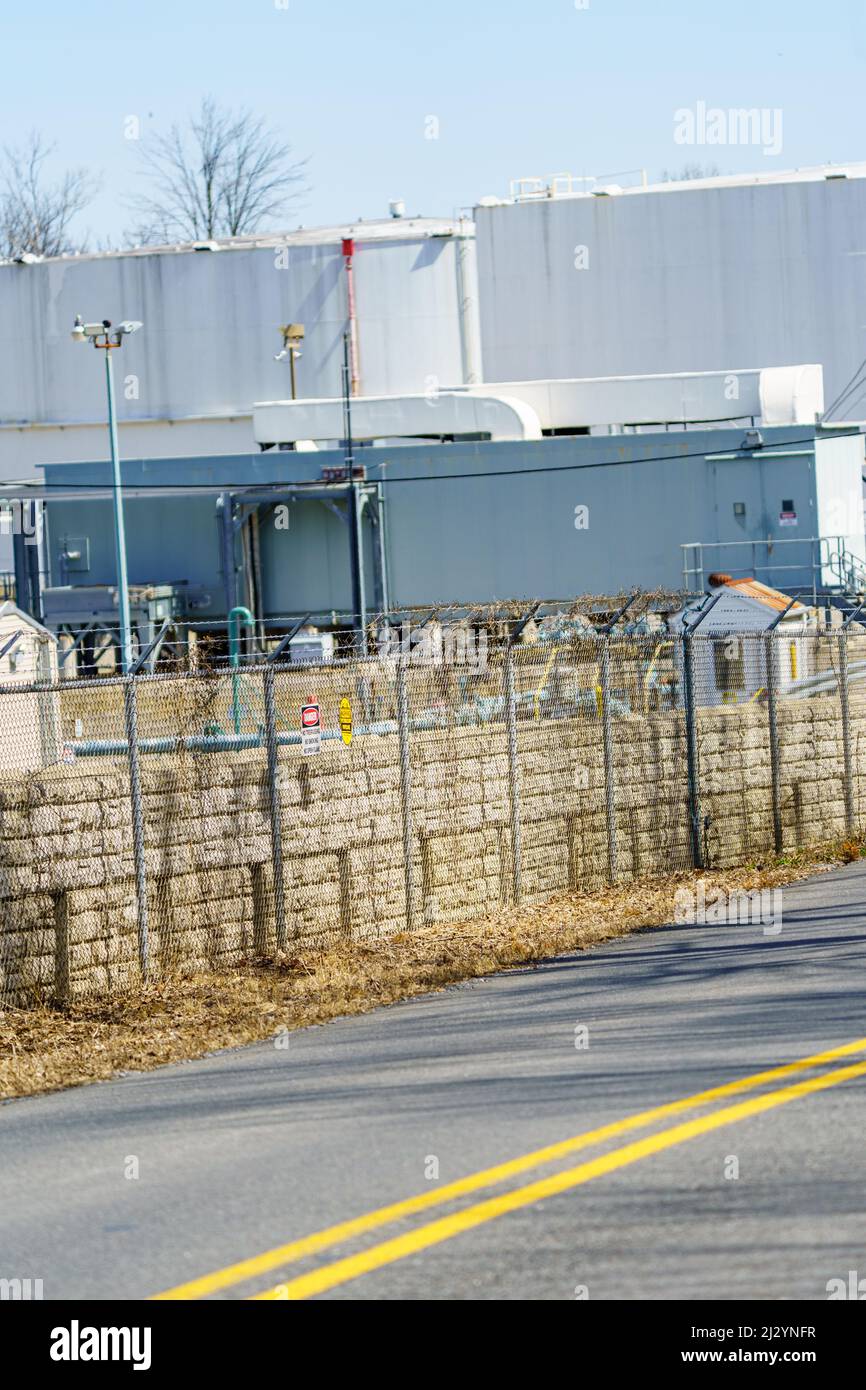 Sinking Springs, PA, USA April 2, 2022 Bulk fuel storage tanks in Berks County, Pennsylvania