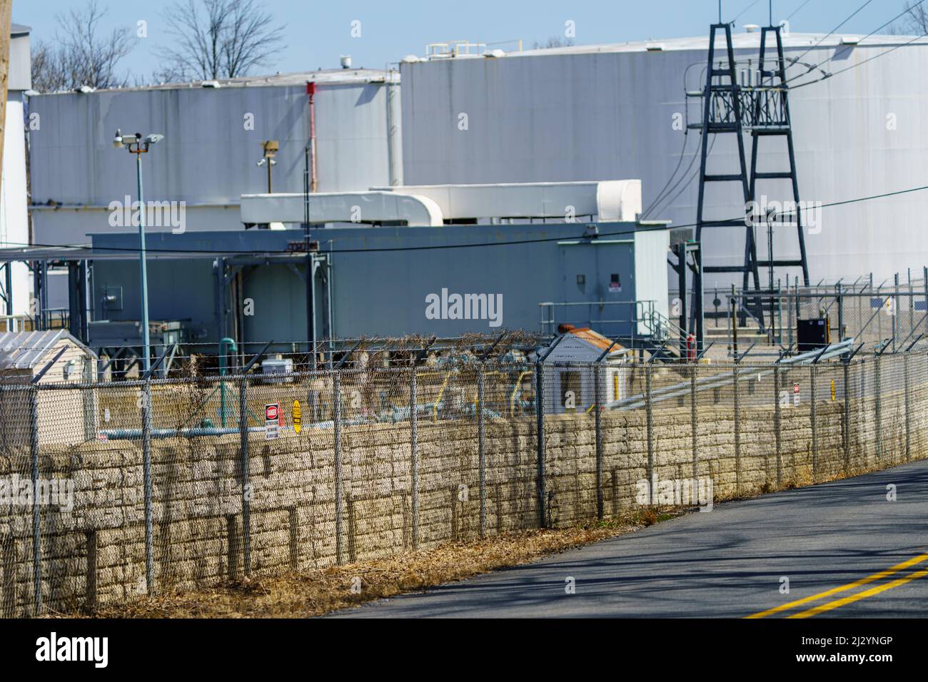 Sinking Springs, PA, USA April 2, 2022 Bulk fuel storage tanks in Berks County, Pennsylvania