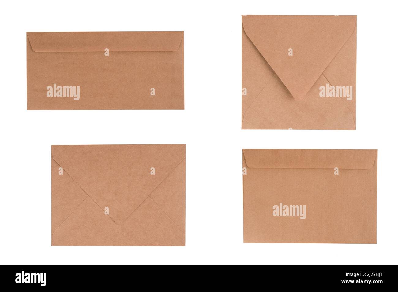 Brown kraft paper envelope of four different types isolated on white