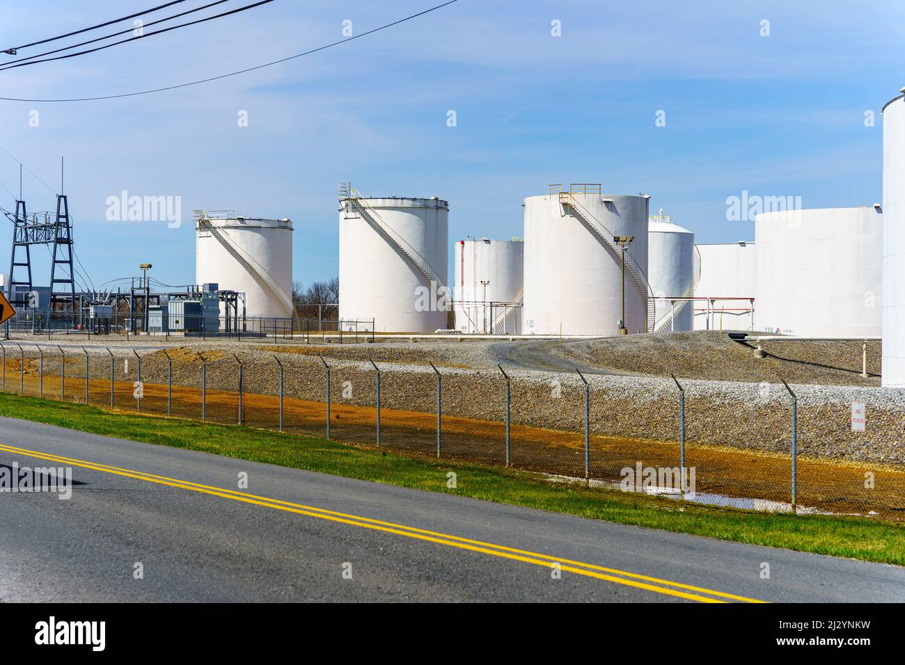 Sinking Springs, PA, USA April 2, 2022 Bulk fuel storage tanks in Berks County, Pennsylvania