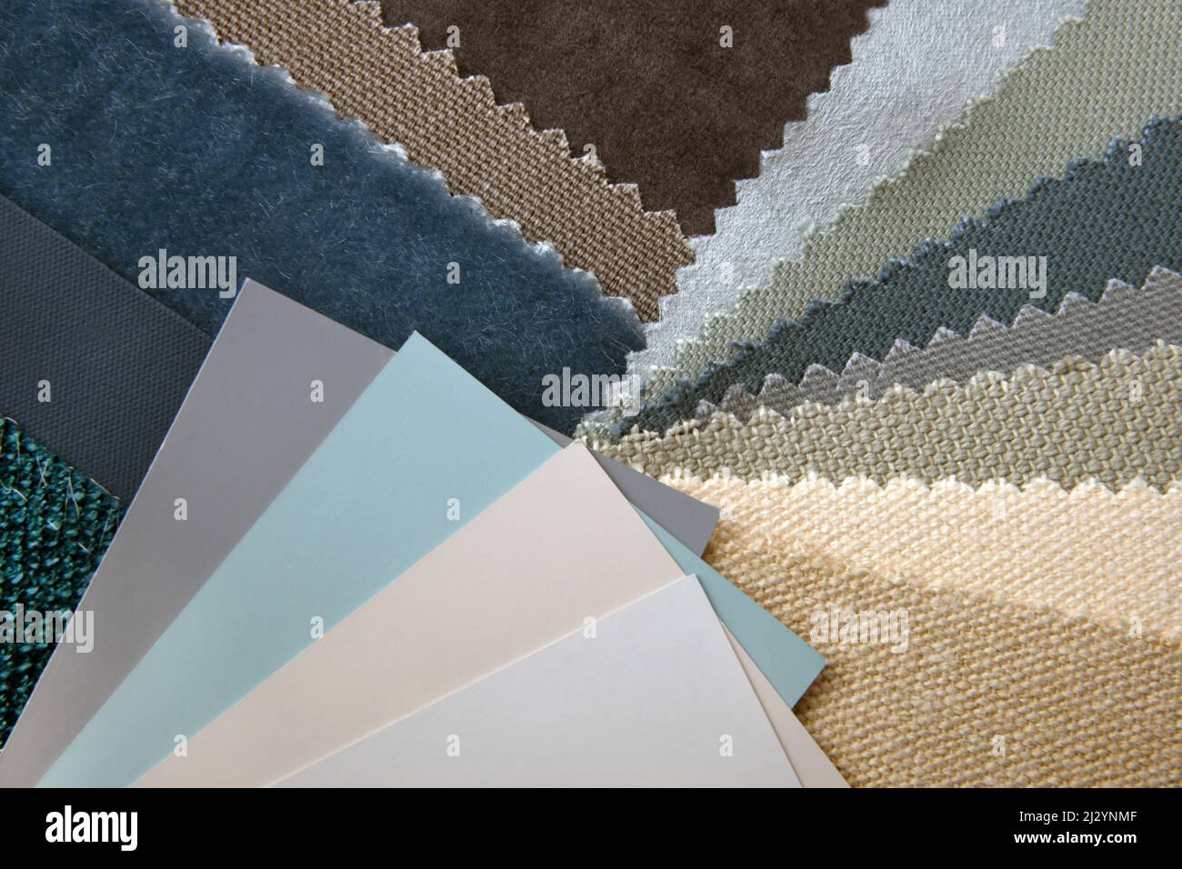 closeup of upholstery fabric palette choice for interior Stock Photo ...