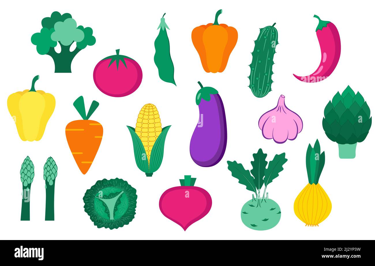 Set of organic vegetables isolated on white background. Healthy ...