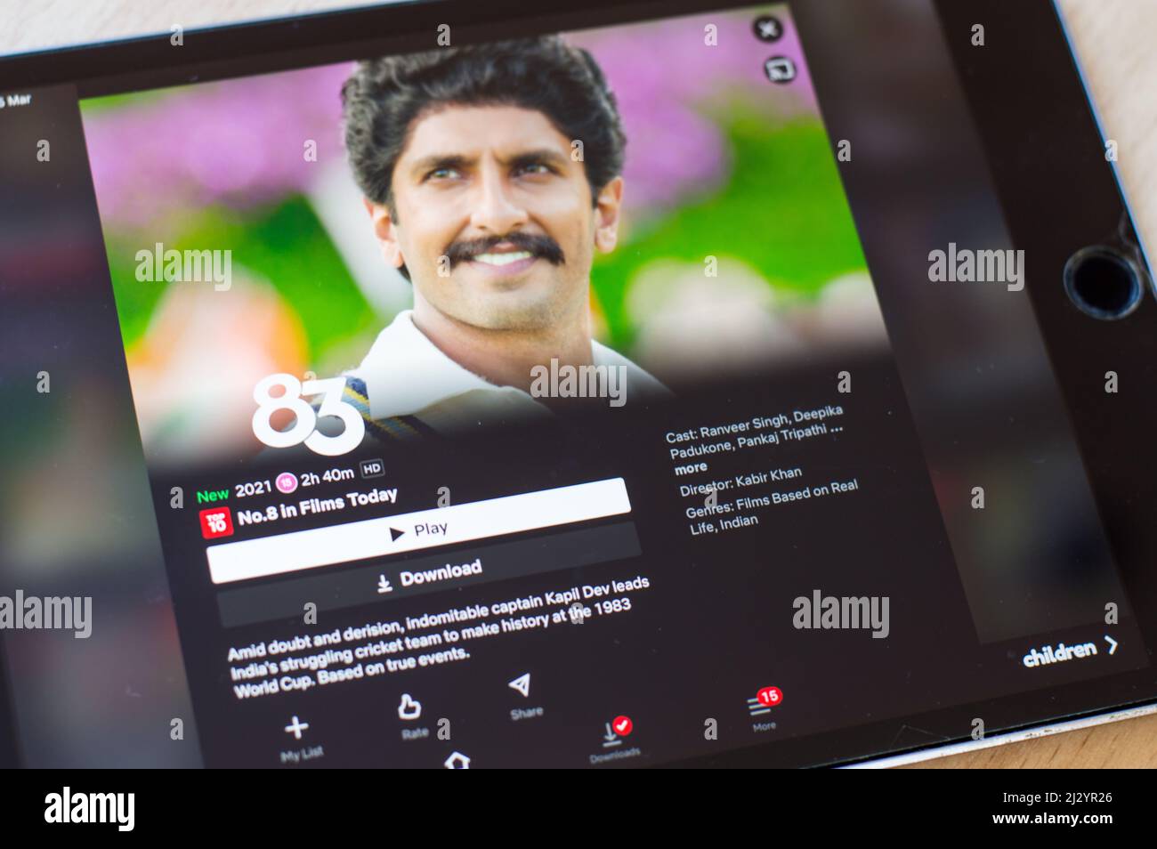 83 film about Kapil Dev leading Indian cricket team to World cup victory Stock Photo