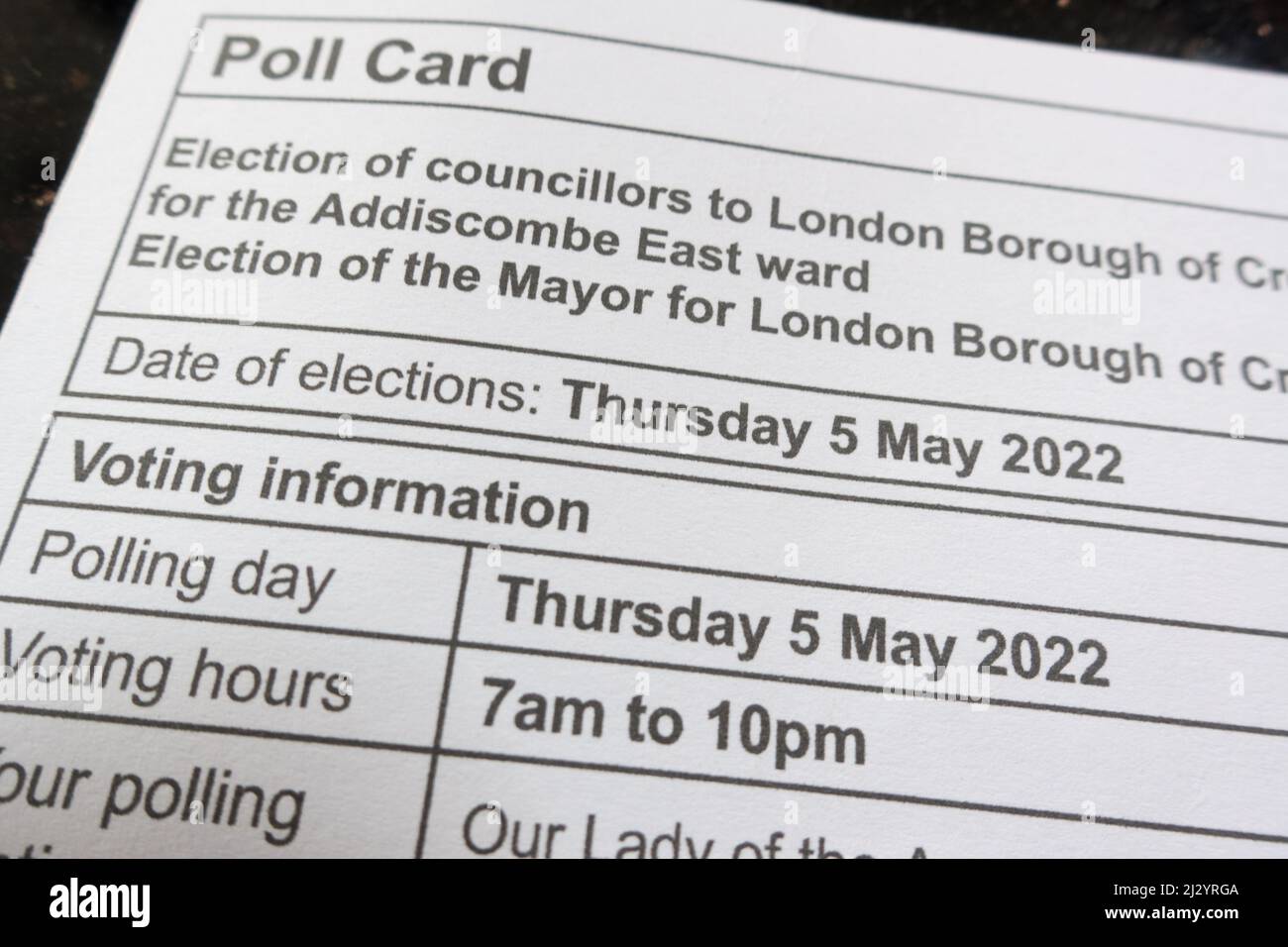 London local council body election polling card for May 2022 Stock Photo