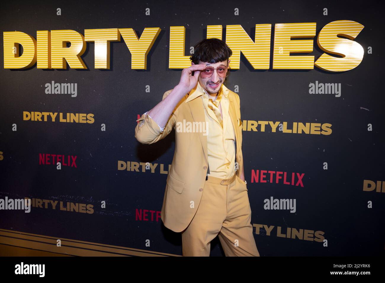 2022-04-04 18:17:18 AMSTERDAM - Minne Koole on the red carpet for the premiere of the Netflix series Dirty Lines. The Dutch series is about life in Amsterdam in the 1980s. ANP KIPPA EVERT ELZINGA netherlands out - belgium out Stock Photo