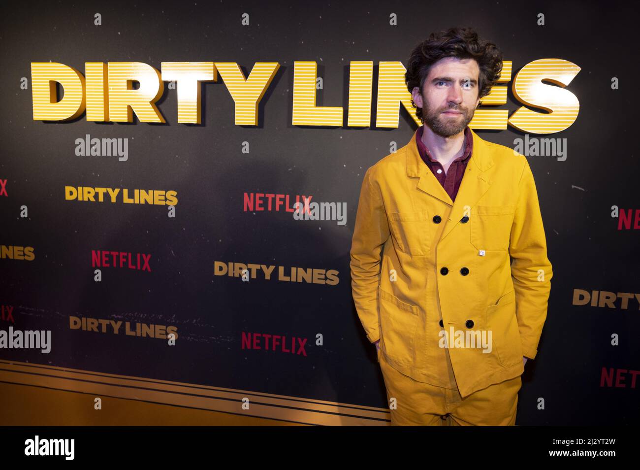 2022-04-04 18:20:39 AMSTERDAM - Benja Bruijning on the red carpet for the premiere of the Netflix series Dirty Lines. The Dutch series is about life in Amsterdam in the 1980s. ANP KIPPA EVERT ELZINGA netherlands out - belgium out Stock Photo