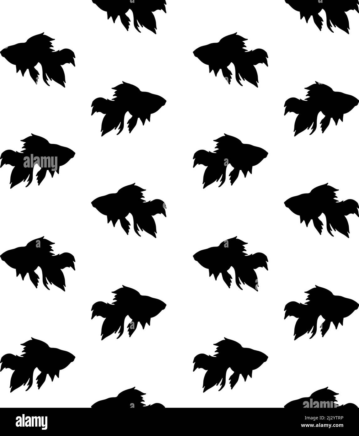Vector seamless pattern of flat black silhouette of golden fish ...