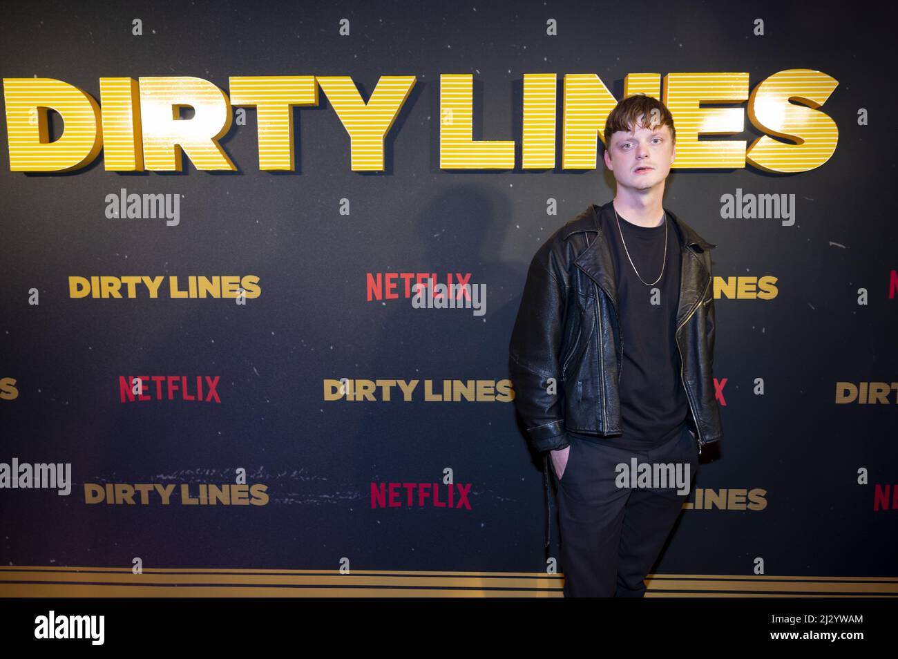 2022-04-04 18:26:18 AMSTERDAM - Yari van der Linden on the red carpet for the premiere of the Netflix series Dirty Lines. The Dutch series is about life in Amsterdam in the 1980s. ANP KIPPA EVERT ELZINGA netherlands out - belgium out Stock Photo