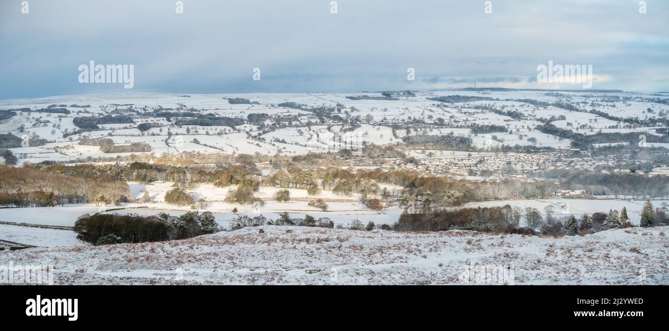 Snow coats the village of Burley-in-Wharfedale turning it into a winter wonderland, West Yorkshire, England, UK Stock Photo