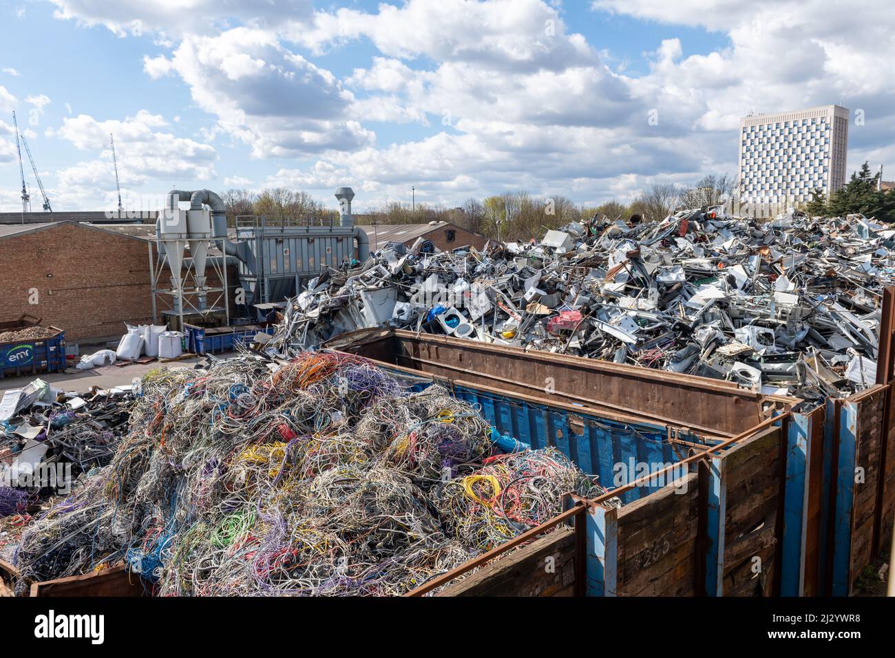 London. UK- 04.03.2022. A scrape metal business with a huge yard full of metal parts for recycling. Stock Photo