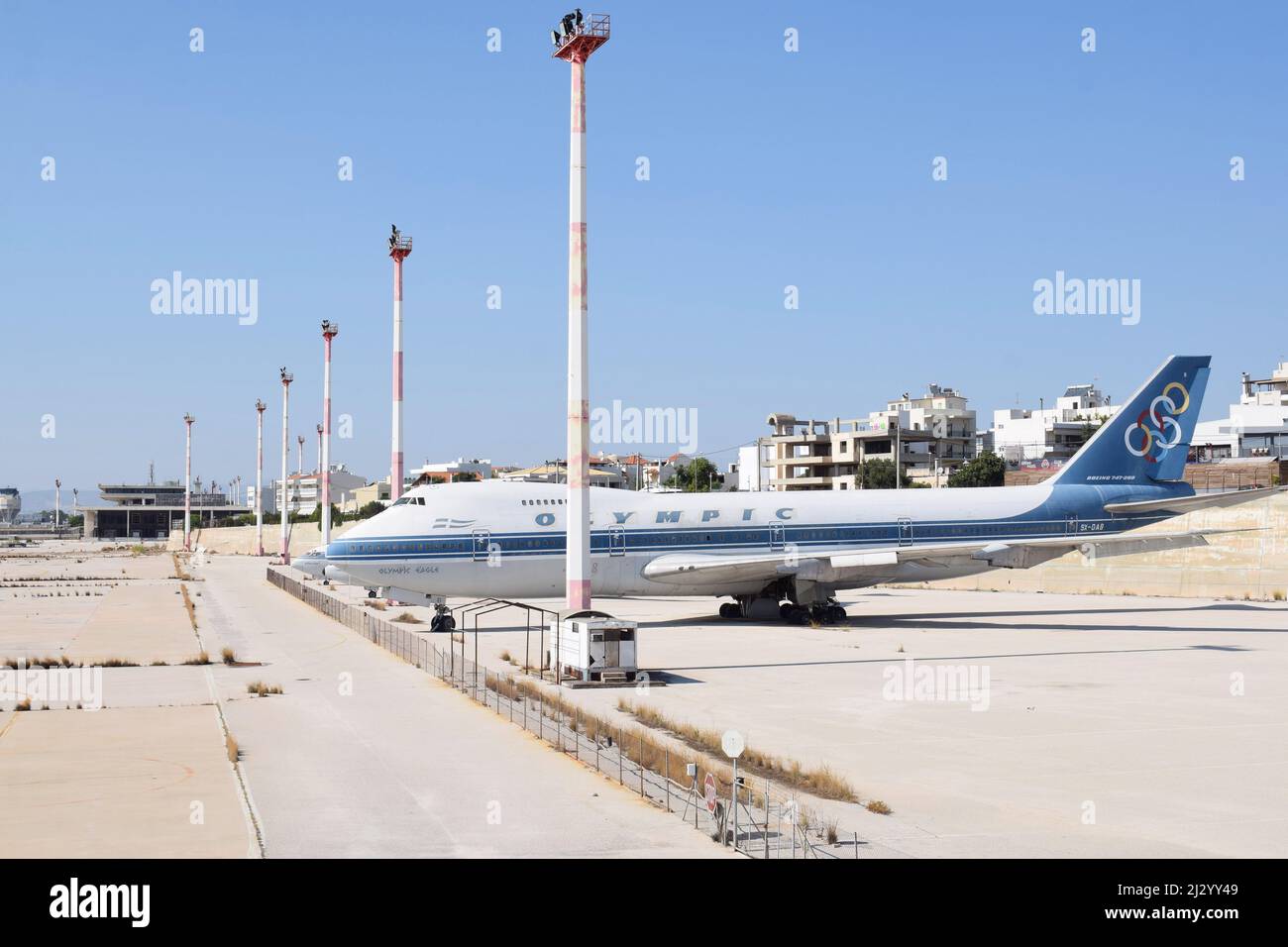 Abandoned International Airport of Ellinikon (or Hellinikon) with several old aircrafts. Old airplanes of Olympic Airways at Ellinikon, Greece Stock Photo