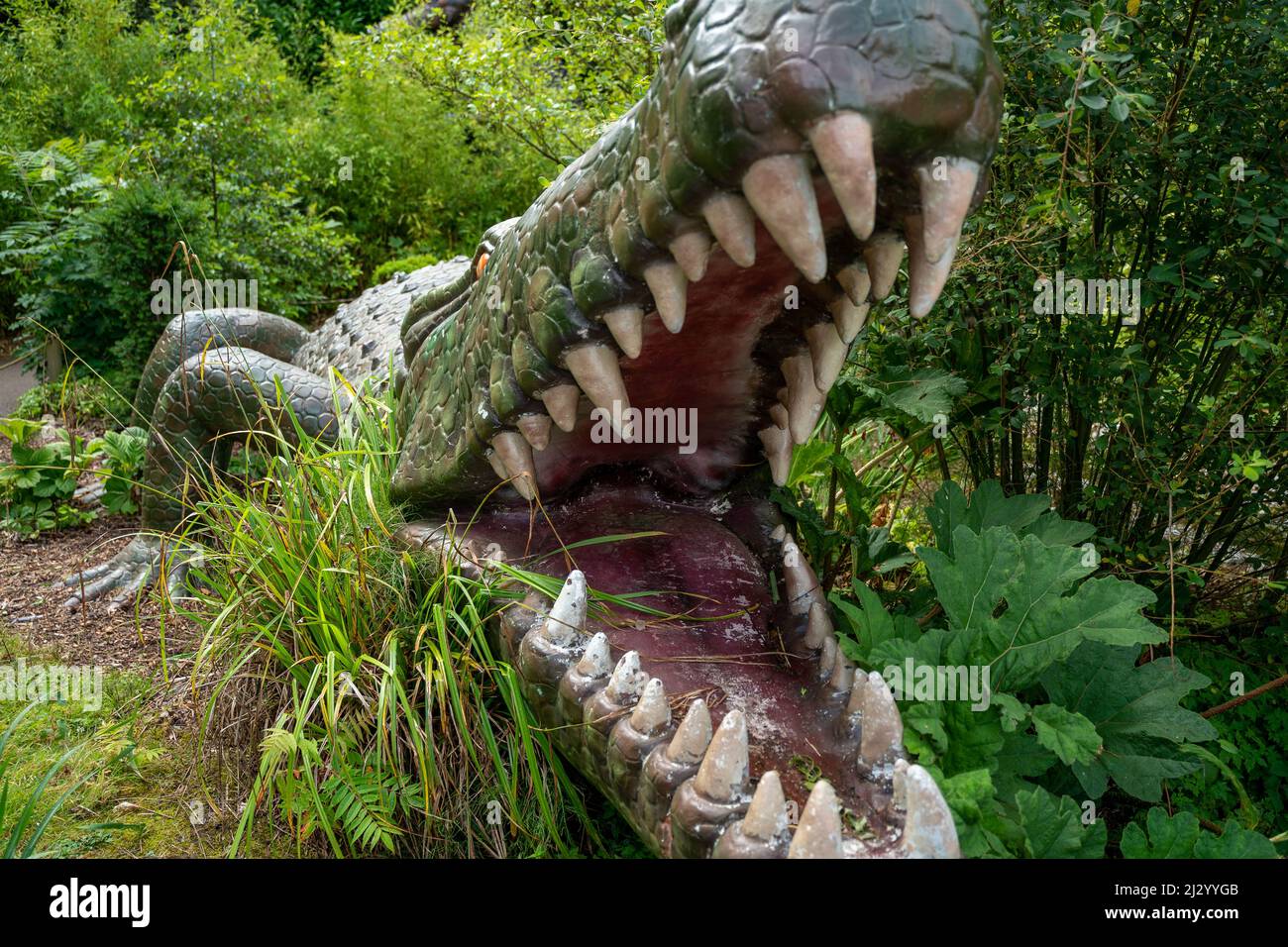 Real size dinosaur sculpture in Balckpool Zoo Stock Photo