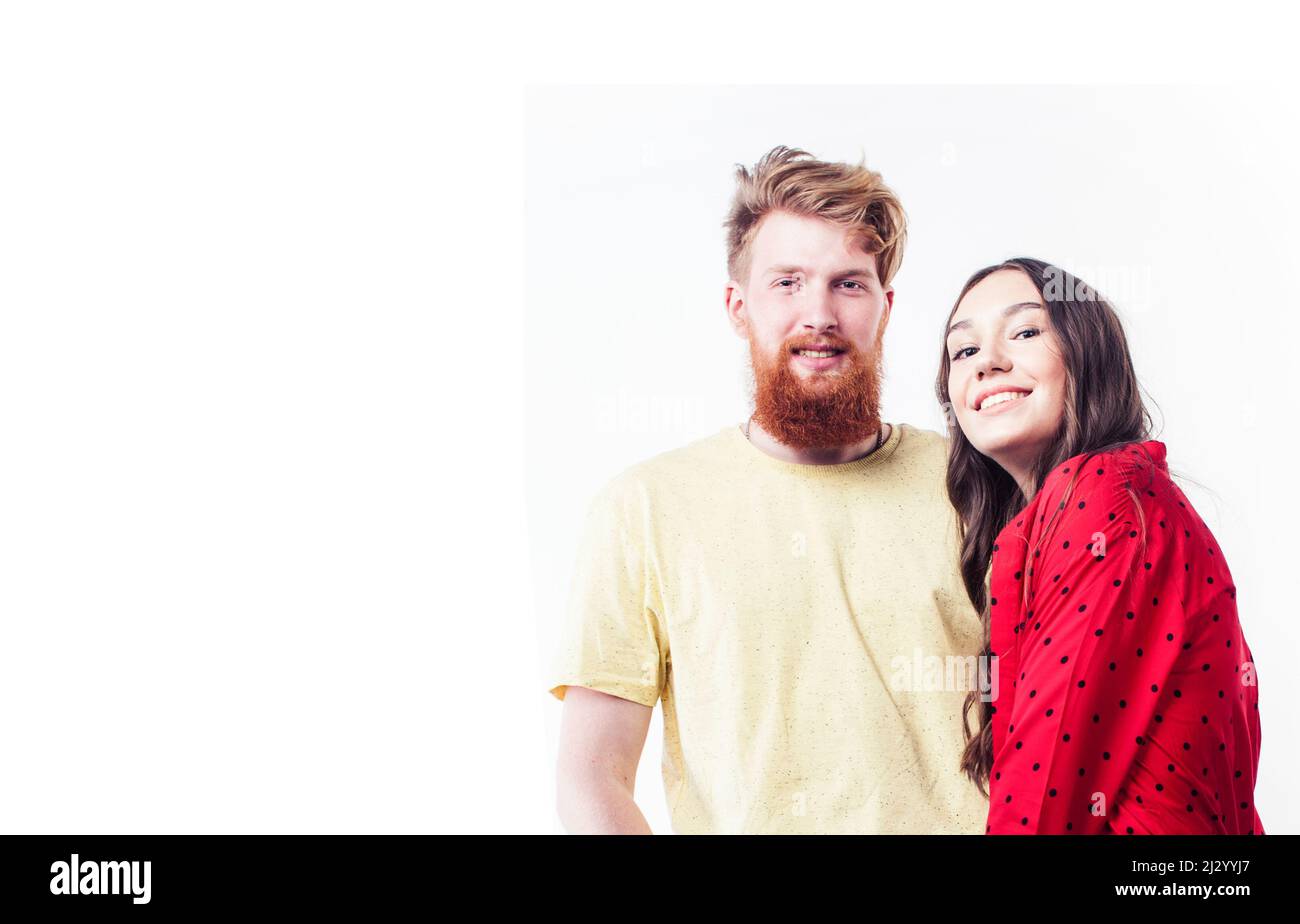 young attractive couple together having fun happy smiling isolated on ...