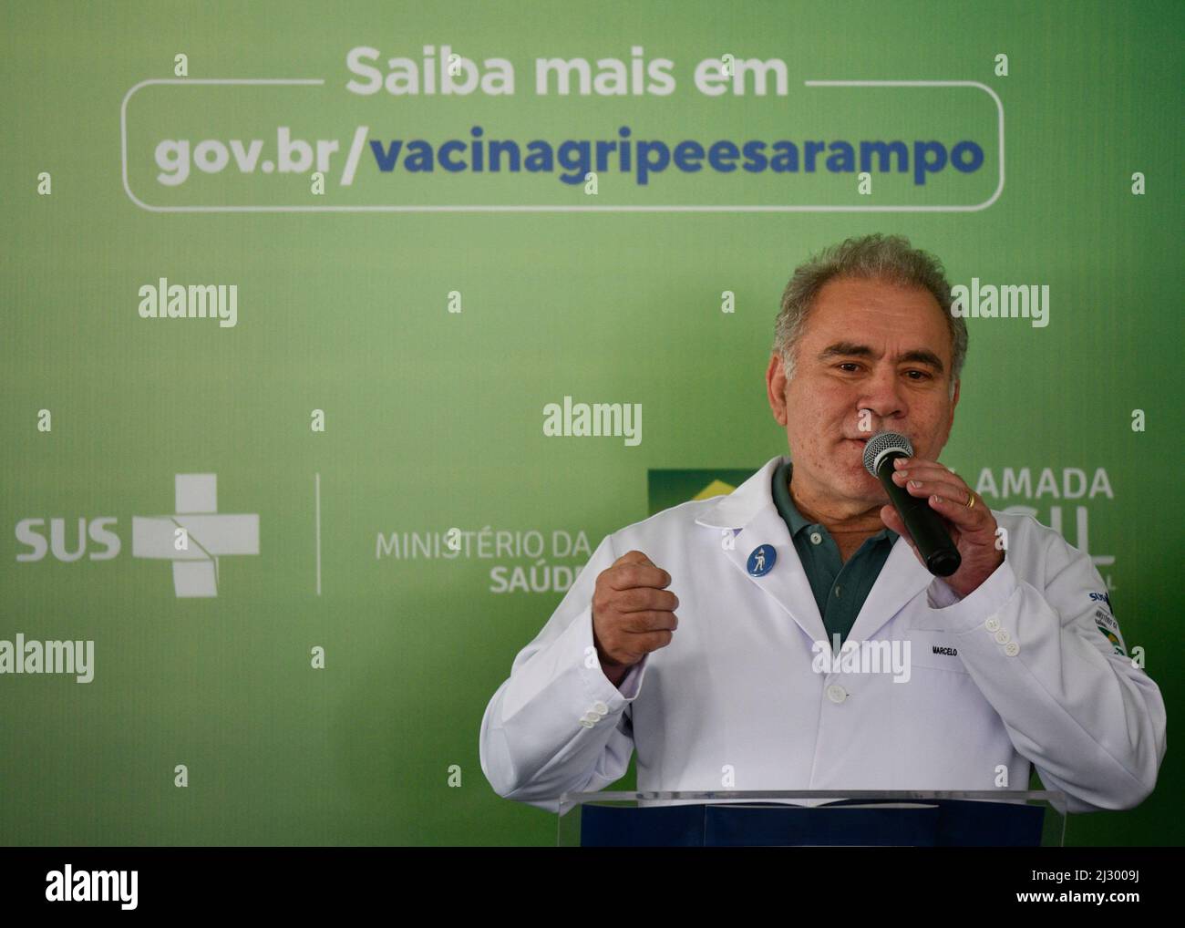 Brasilia, Brazil. 04th Apr, 2022. DF - Brasilia - 04/04/2022 - BRASILIA, LAUNCH OF THE NATIONAL VACCINATION CAMPAIGN - The Minister of Health, Marcelo Queiroga, during the launch of the National Vaccination Campaign against Influenza and Measles, this Monday, April 4 . Photo: Mateus Bonomi/AGIF Credit: AGIF/Alamy Live News Stock Photo
