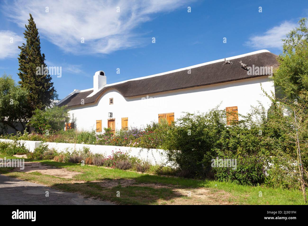 Historic Cape Dutch long house in Tulbagh, Western Cape Winelands, South Africa. Stock Photo