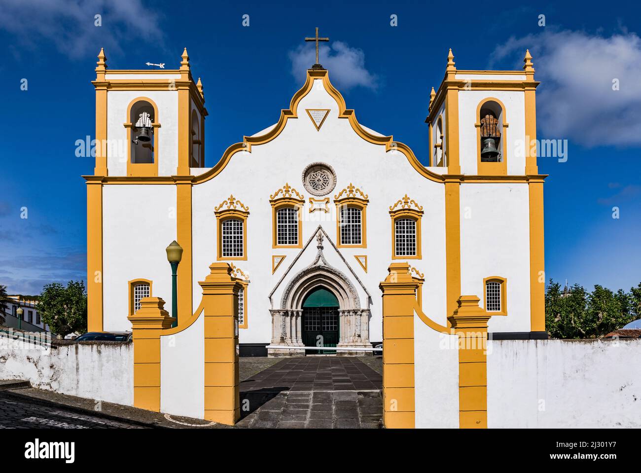 The Igreja Matriz de Santa Cruz church is a fine example of a rural place of worship in the Azores Stock Photo