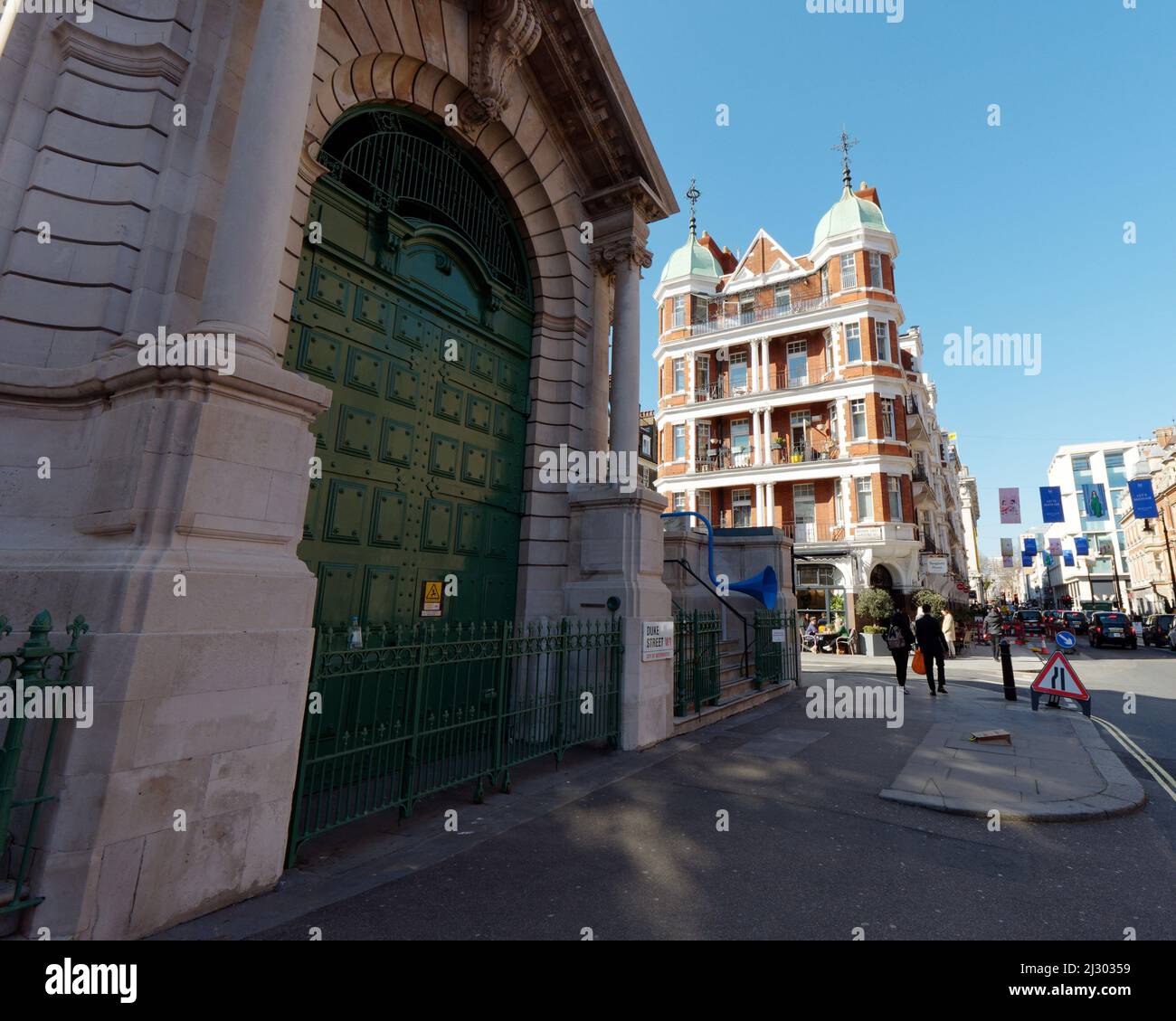 London, Greater London, England,  March 12 2022: Looking down Duke Street with Brown Hart Gardens entrance left. Stock Photo