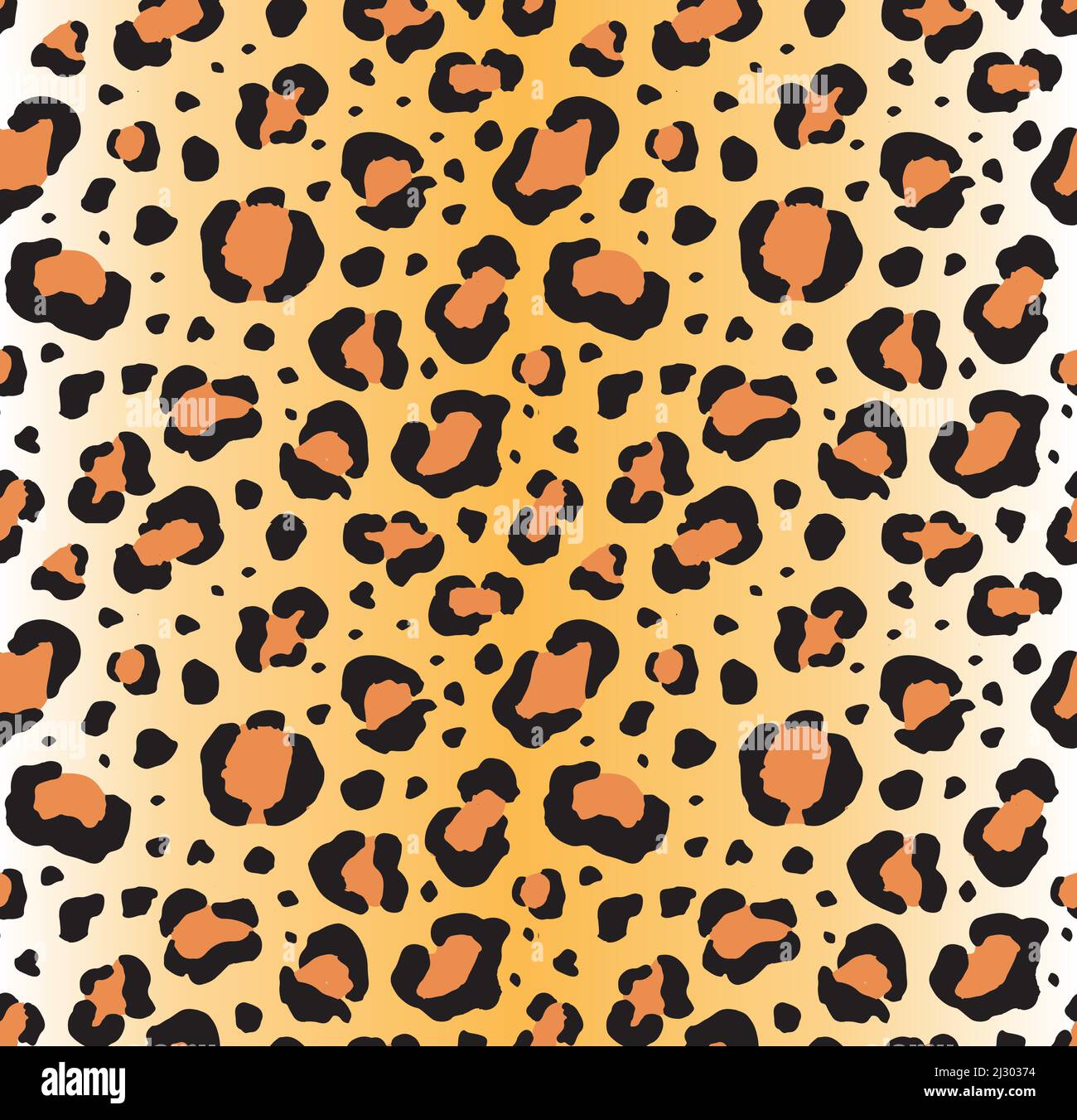 Vector seamless pattern of black leopard or yaguar dots isolated on orange yellow gradient background. Animal fur print illustration Stock Vector