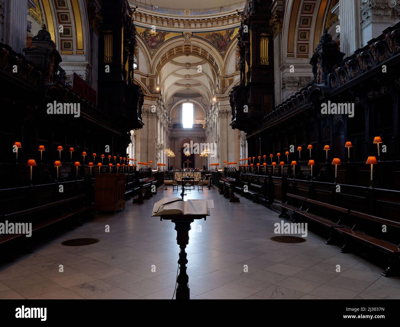 London, Greater London, England,  March 12 2022: Lectern and choir stalls inside St Pauls Cathedral. Stock Photo