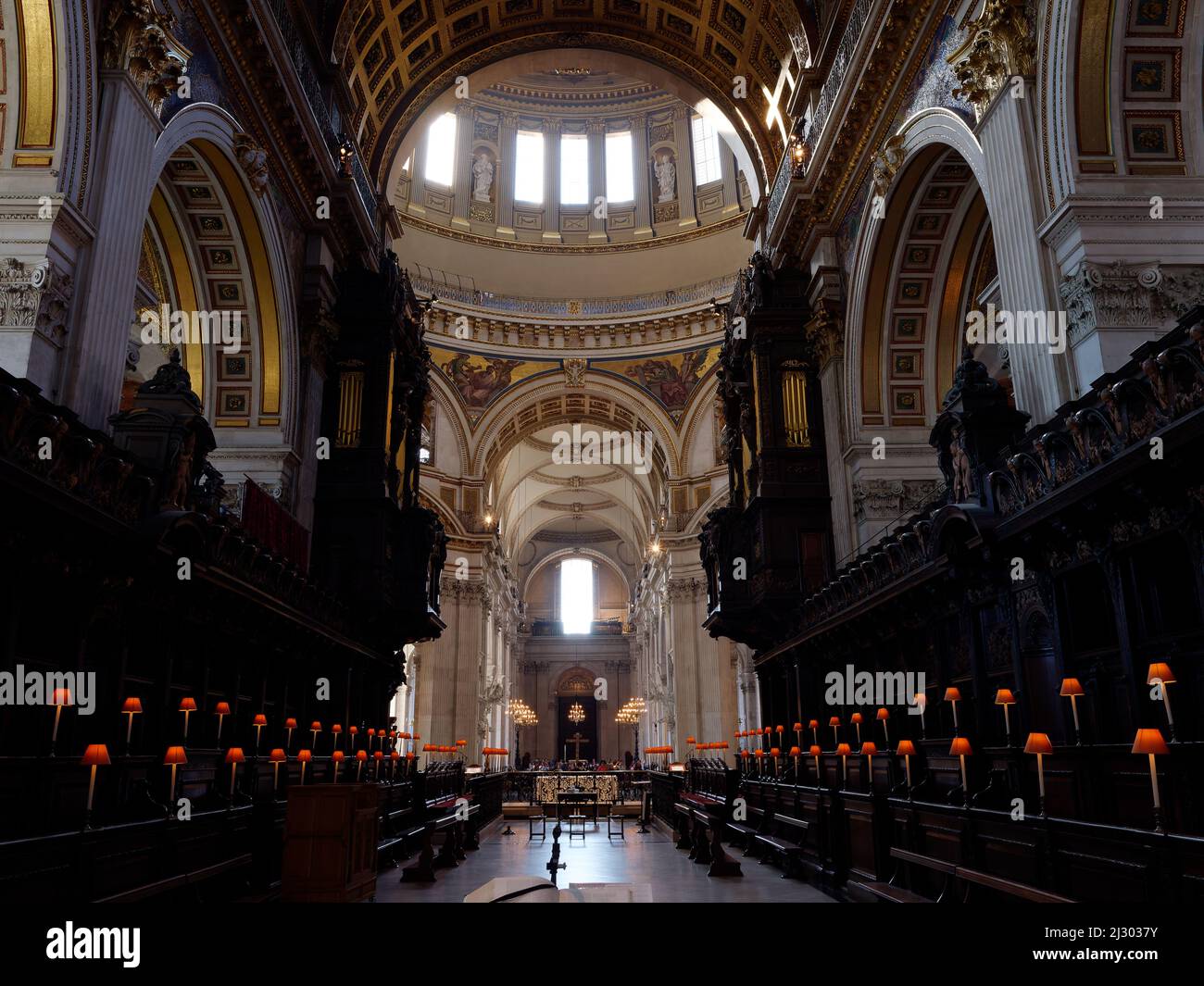 London, Greater London, England,  March 12 2022: Choir stalls inside St Pauls Cathedral. Stock Photo