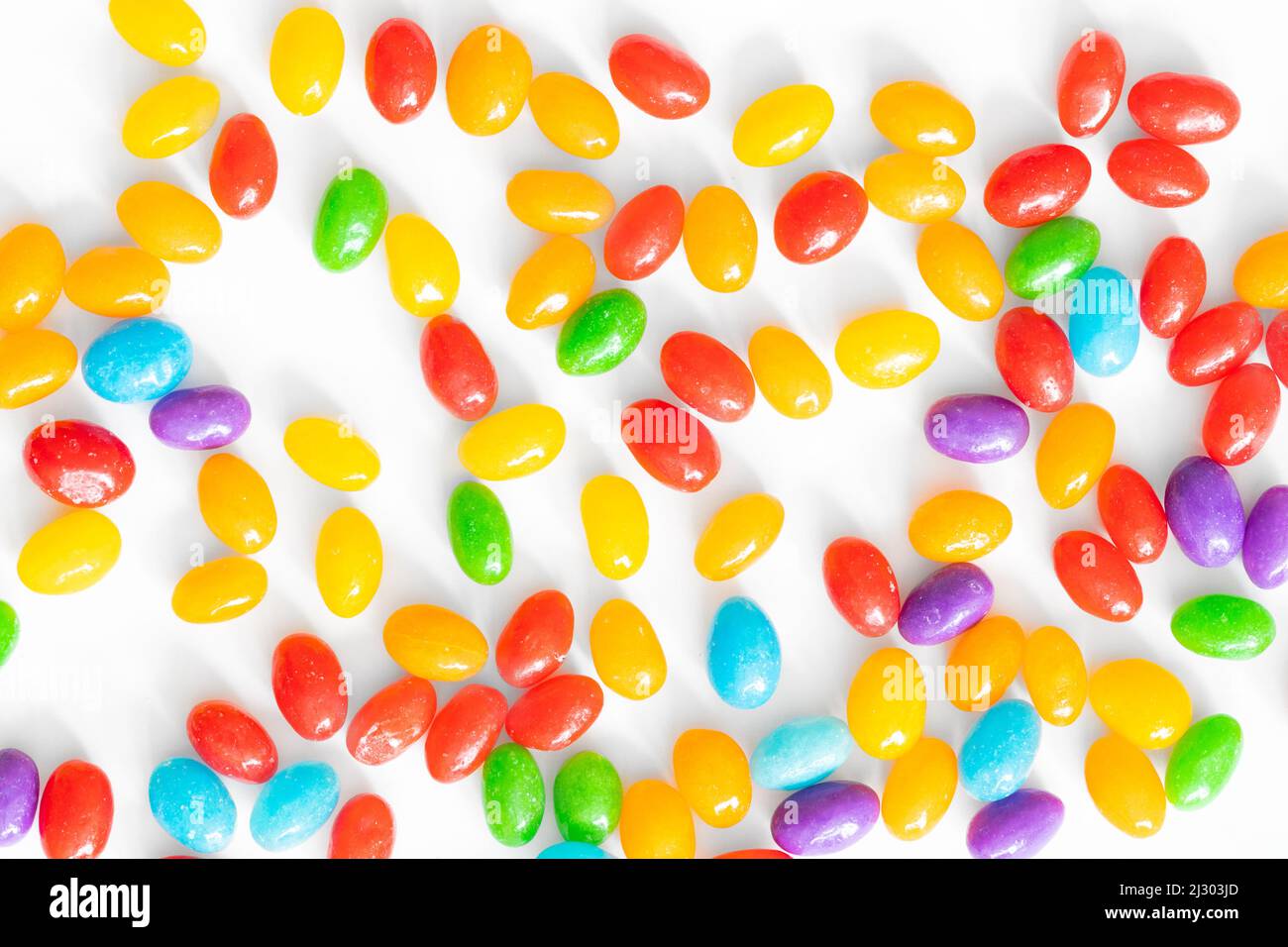 Colorful jelly beans on a white background. Stock Photo