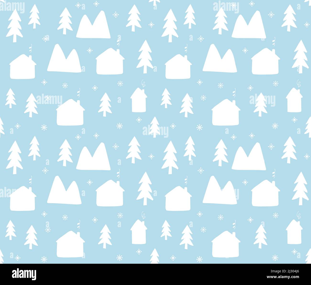 Vector seamless pattern of white hand drawn doodle house and trees ...
