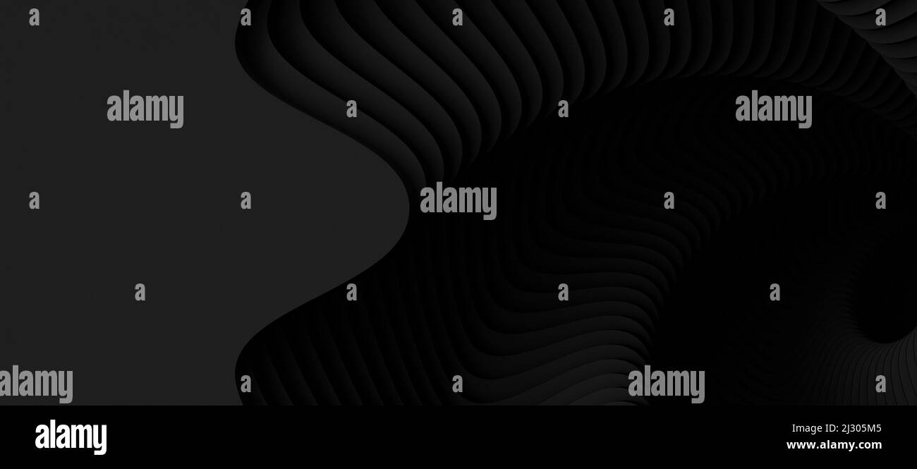A 3D rendered black abstract background of a vortex swirl motion. Stock Photo