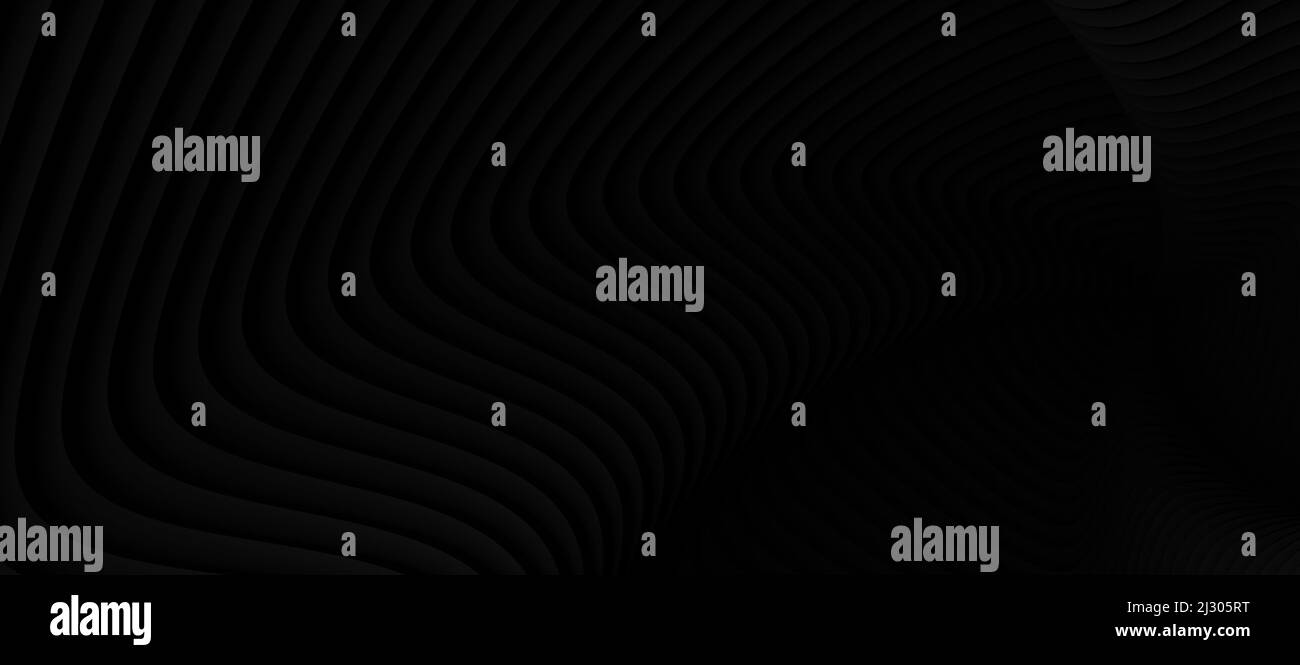 A 3D illustration of a black abstract background with swirly lines Stock Photo