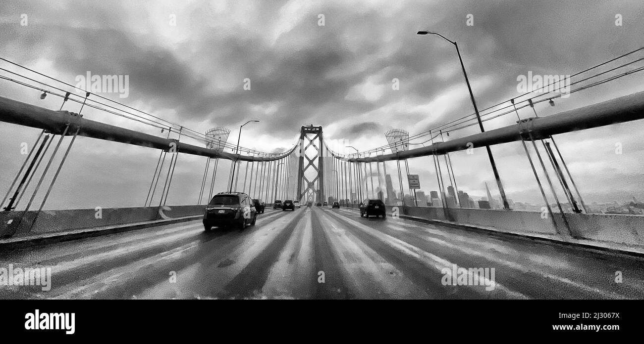 Crossing the Bay Bridge in San Francisco Stock Photo