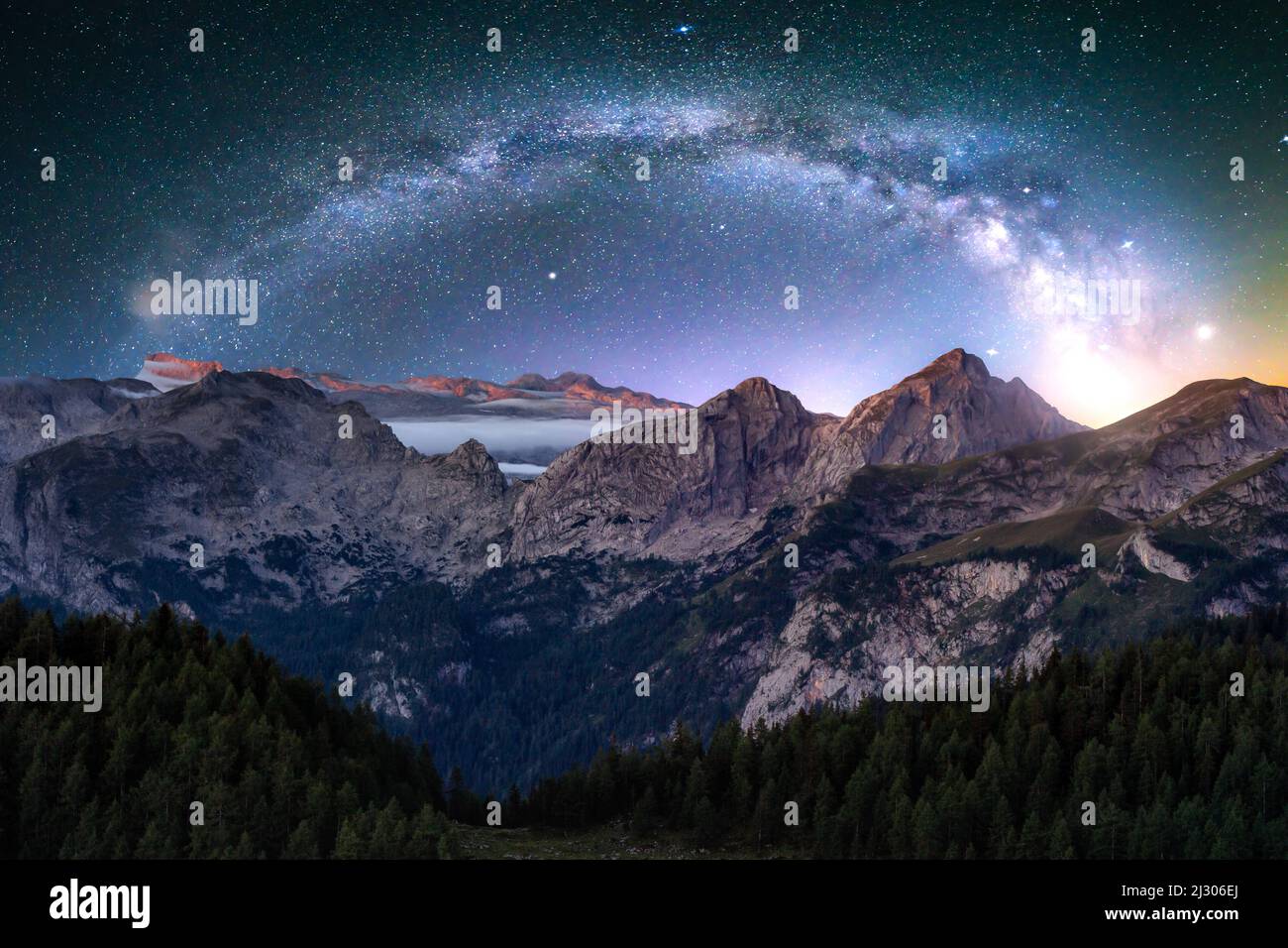 The Milky Way over the Berchtesgaden Alps Stock Photo