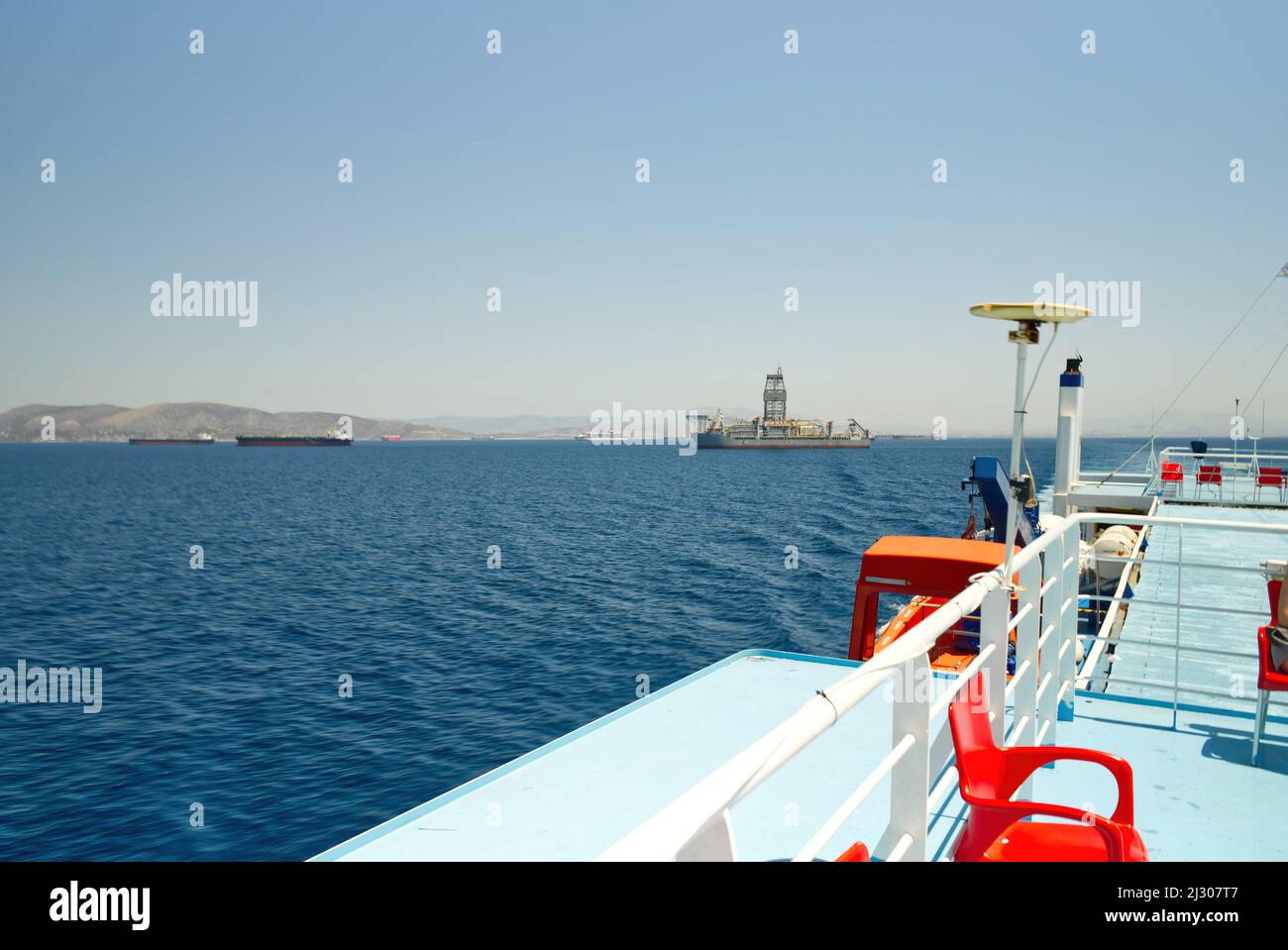 view from the deck of the ferry during sail in Greece. Stock Photo